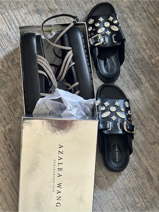 Azalea Wang Shoes - Azalea Wang Bundle!! Rhinestone Strappy Platforms and Silver Embellishmed Slides